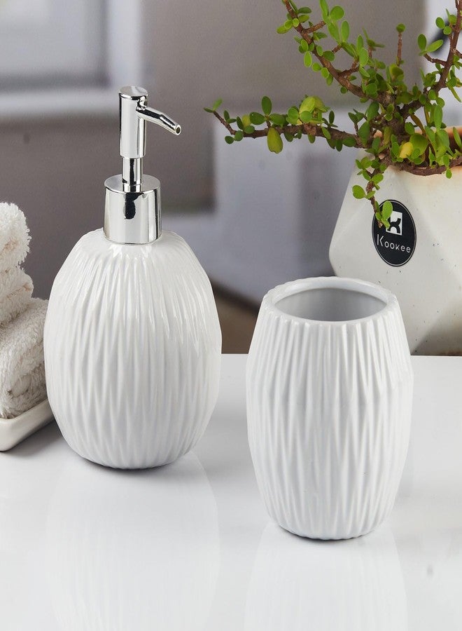 Kookee Ceramic Bathroom Set - Stylish 2 Piece Bath Accessories Kit with Soap Dispenser, Toothbrush Holder - Modern & Designer Decor for Home & Guest Bathrooms (11108) - Image 1